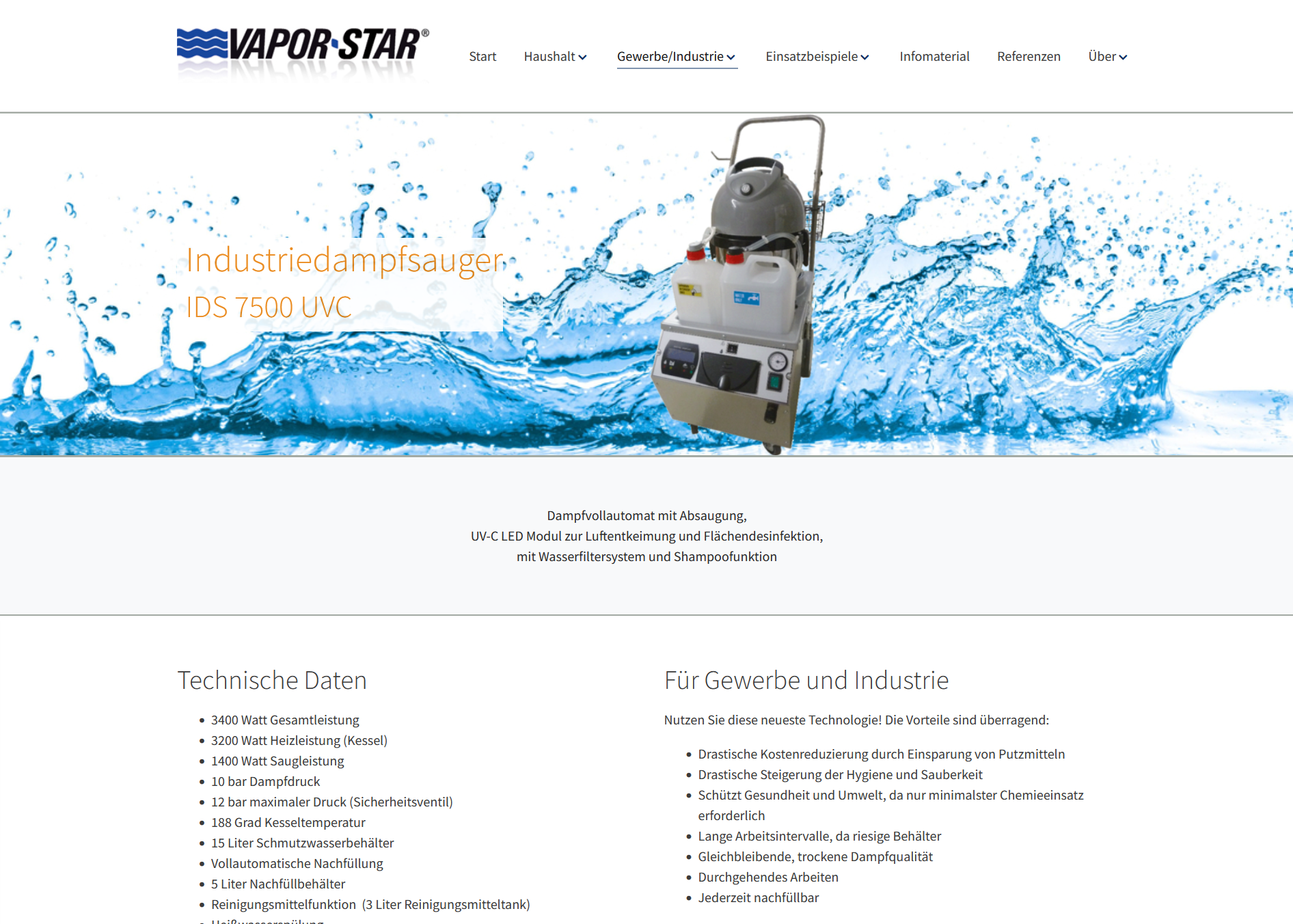 screenshot webseite www.vapor-star.de